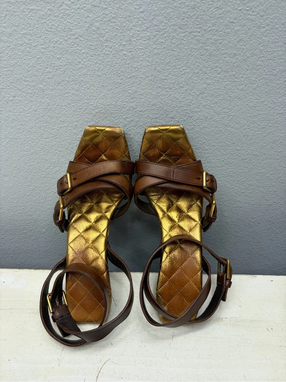 YSL Joan Ankle Strap Wooden Heels Size 36
